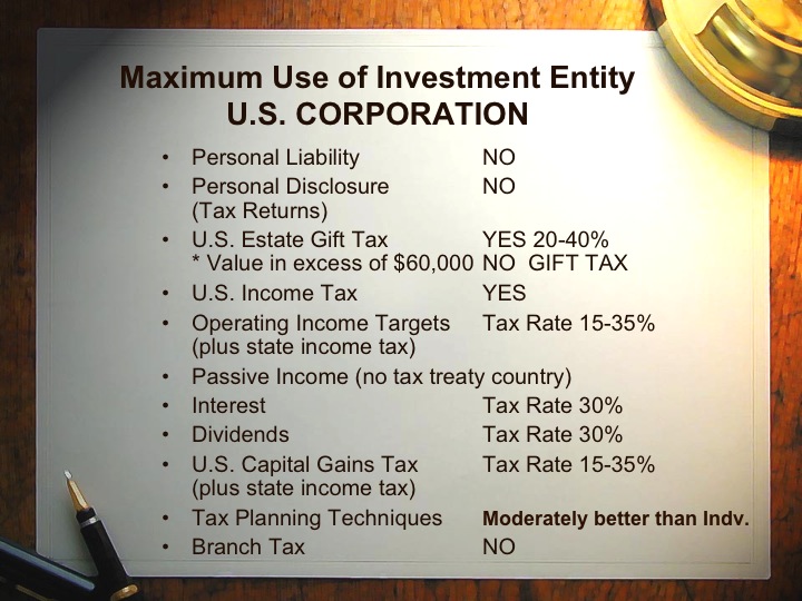 Making the maximum use of your Investment Entity and investing in the United States